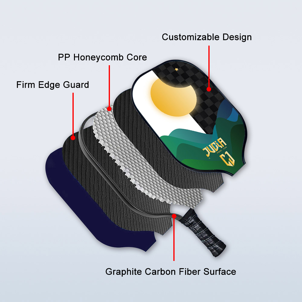 Pagaie de pickleball à surface en fibre de carbone